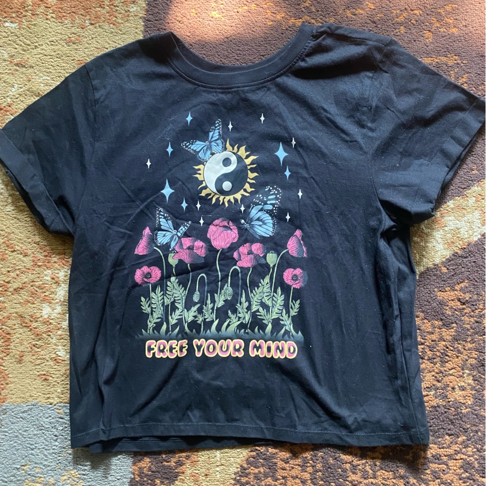 Black crop top with floral print
